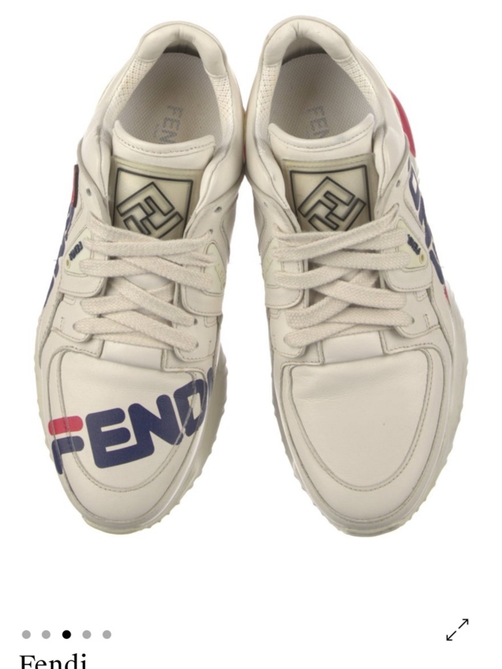 Fendi women Cream Leather Sneakers with Navy and Red Logo size 35 fits 35-35,5.